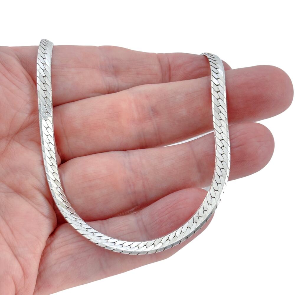 Vintage Italy Sterling Silver 925 Herringbone Chain Necklace 24"